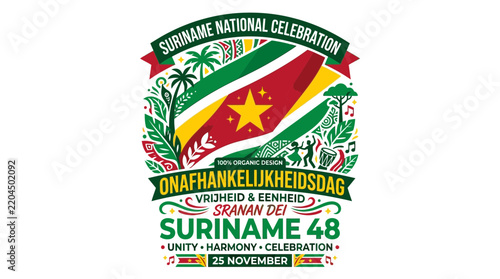 Suriname Independence Day Celebration Emblem Illustration