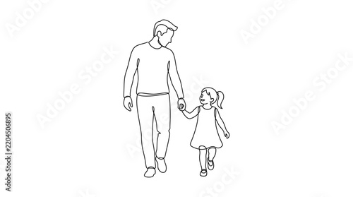 Father and Daughter Walking Hand in Hand Line Art