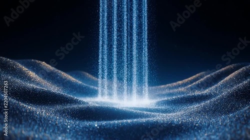 Futuristic Blue Light Columns with Glowing Digital Energy Portal and Particle Waves