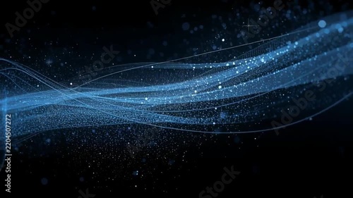Futuristic Blue Particle Data Wave with Glowing Digital Stream and Technology Motion