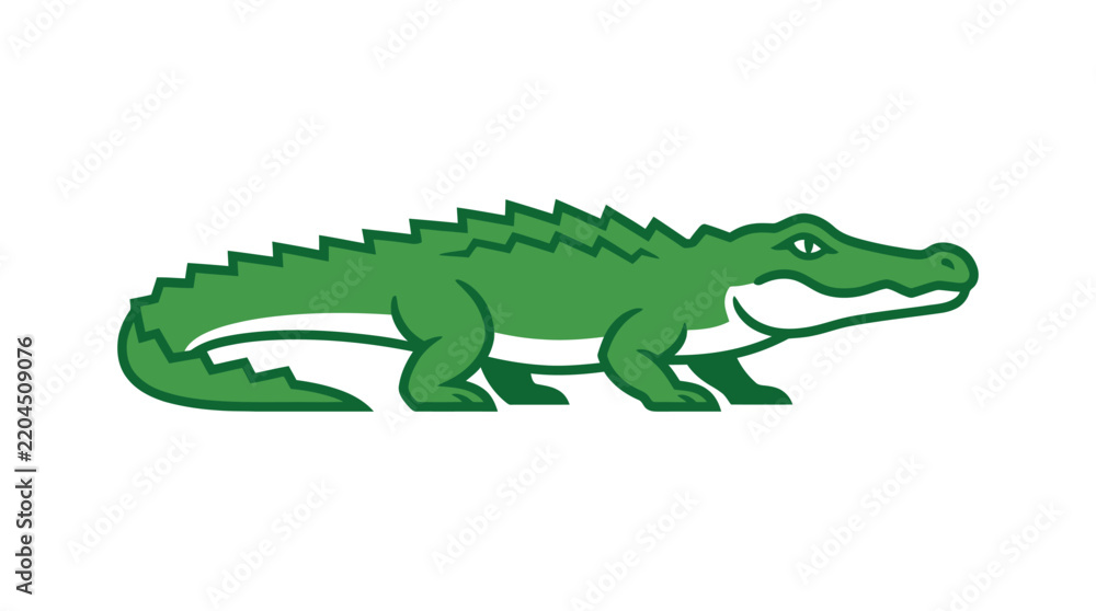 Fototapeta premium Green Crocodile Alligator Vector Illustration Mascot Profile View Isolated on White Background. Modern flat design animal icon for logo, branding, and commercial creative projects.