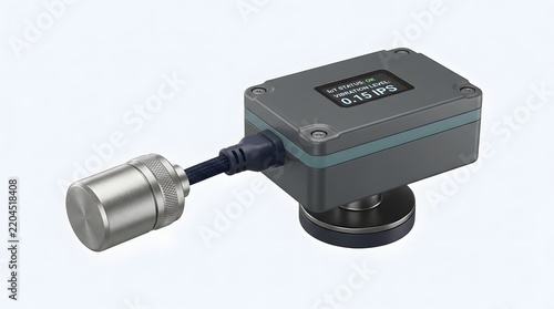 Industrial Sensor Device with Digital Display and Cable Connection on White Background