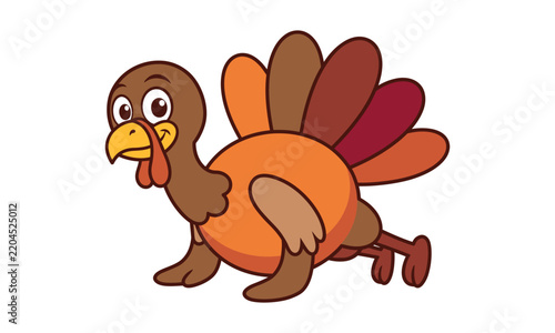 Funny cartoon Thanksgiving turkey character sneaking or running away isolated on white background