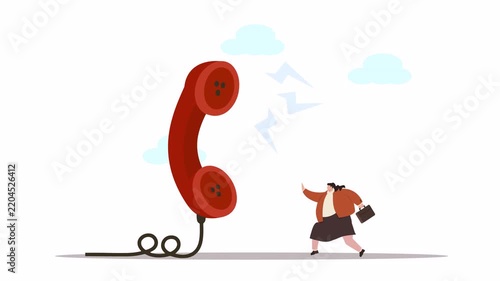 Businesswoman Running to Answer Ringing Phone - Urgent Communication Concept