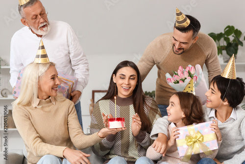 Big family celebrating Birthday at home