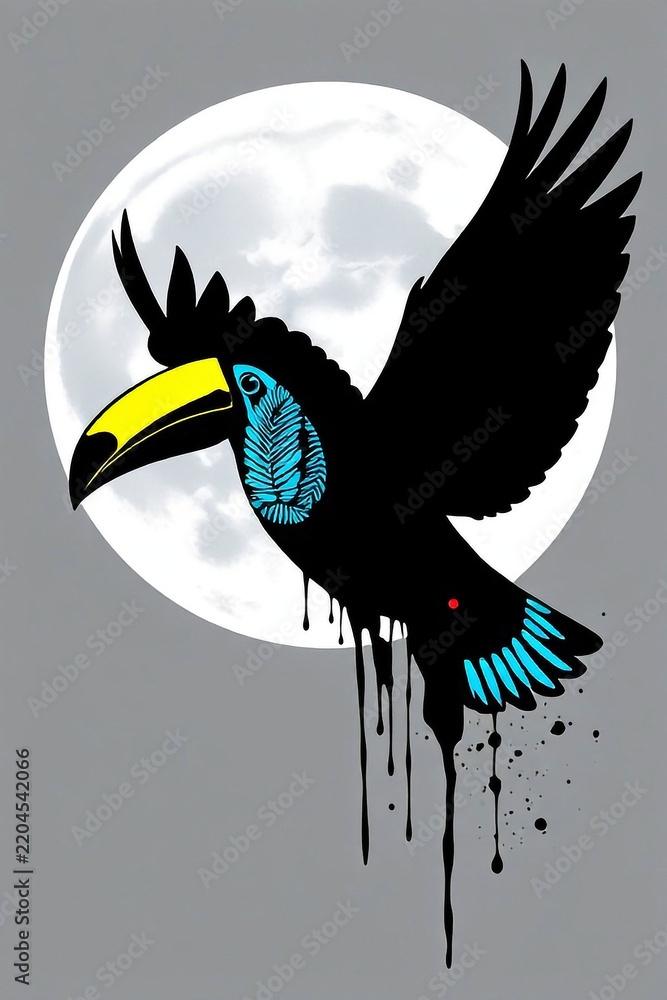 Obraz premium Flying Toucan Silhouette High Contrast Solid Black
