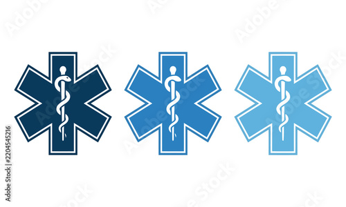 Star of life medical emergency symbol in three shades of blue