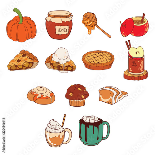 Cozy Autumn Food and Seasonal Treats Illustration Collection