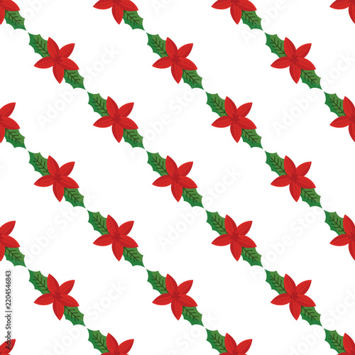 Seamless Christmas Poinsettia and Holly Pattern Background for Festive Holiday Designs