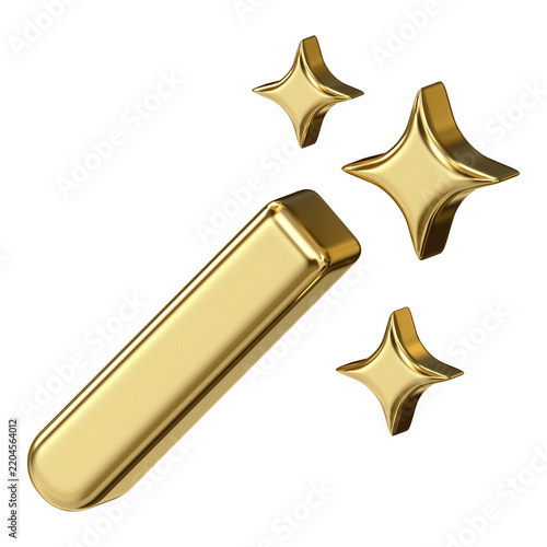 Gold metallic magic wand icon with star sparkle light effect