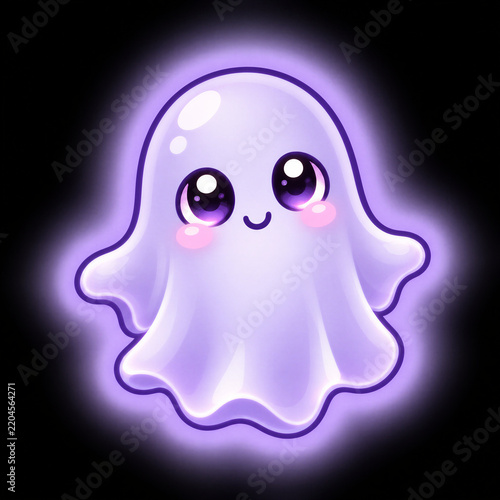 Cute glowing little ghost with big sparkling eyes illustration