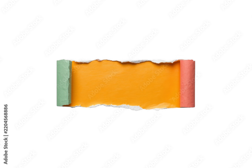 Obraz premium Torn orange paper banner with colored rolled edges