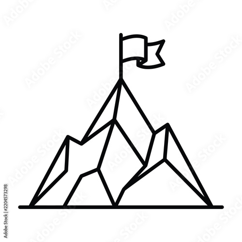 Mountain Peak with Flag Icon Representing Success Achievement and Goal Reaching