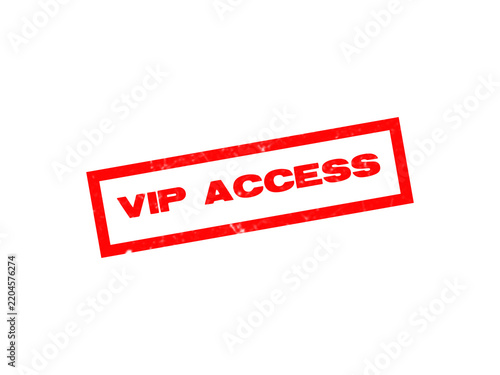 A rectangular red rubber stamp impression with the words vip access written in capital letters, angled on a plain black background surface isolated on a transparent background
