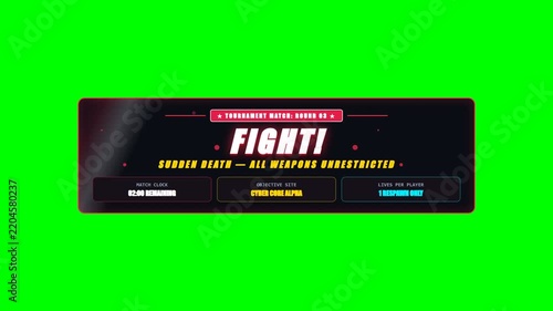 Arcade Round One Fight Combat Banner on Green Screen