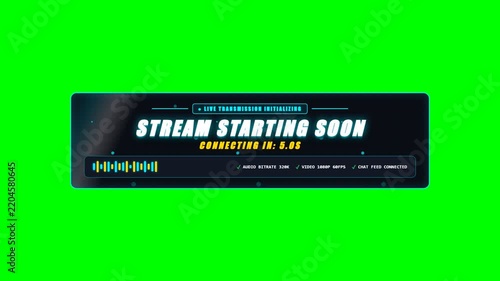 Futuristic Stream Starting Soon Intermission HUD on Green Screen