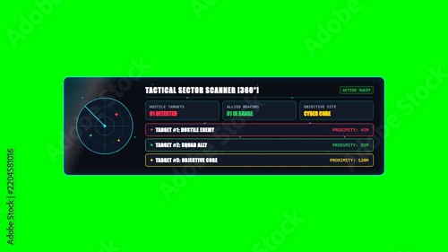 Military Tactical Radar Minimap Sonar Scanner on Green Screen