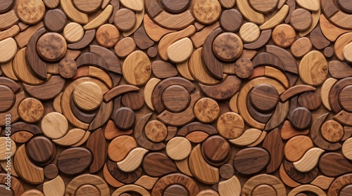 Overlapping wooden disc pattern texture background   