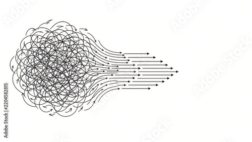 Conceptual Illustration of Business Strategy from Chaos to Clarity and Organized Direction