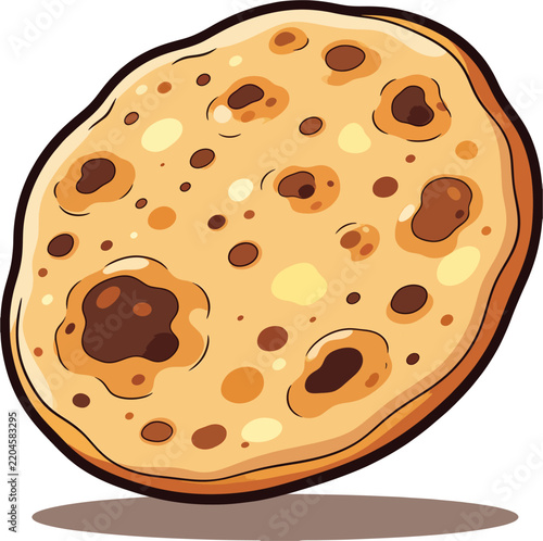 Appetizing Round Flatbread Chapati Roti with Golden Brown Char Spots — Traditional Asian Indian Bread Cartoon Flat Design Food Vector Illustration Isolated on White Background