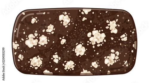 Dark brown rounded rock slab with white mineral spots.