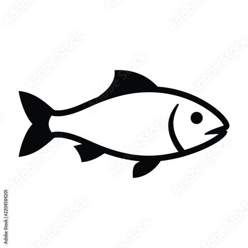 Simple Black Fish Icon Silhouette Isolated on White Background for Seafood Design