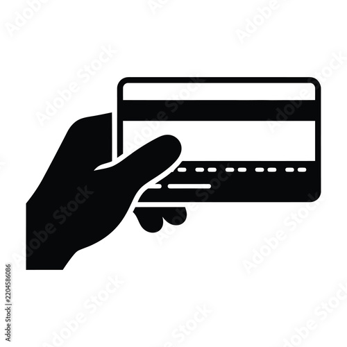 Black Silhouette Icon of a Human Hand Holding a Credit Card for Financial Payment