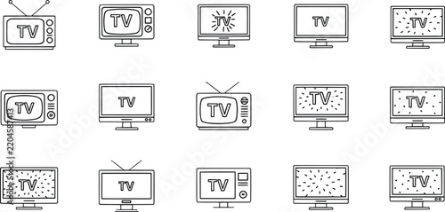 Set of television screen icons with vintage and modern monitor designs