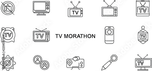 Television media and entertainment icon set for digital streaming apps