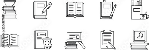 Study and education line icon set for academic learning materials