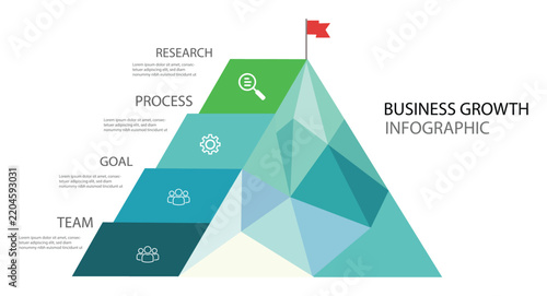 4 Step Business mountain pyramid infographic ascending Steps success strategy. presentation vector infographics. . 