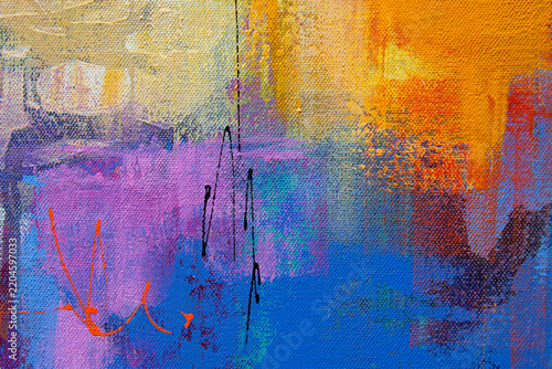 Colorful abstract color block oil painting. Vibrant blue purple and orange acrylic canvas texture for contemporary art gallery design