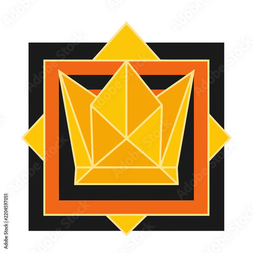 Geometric crown emblem with orange and yellow shapes