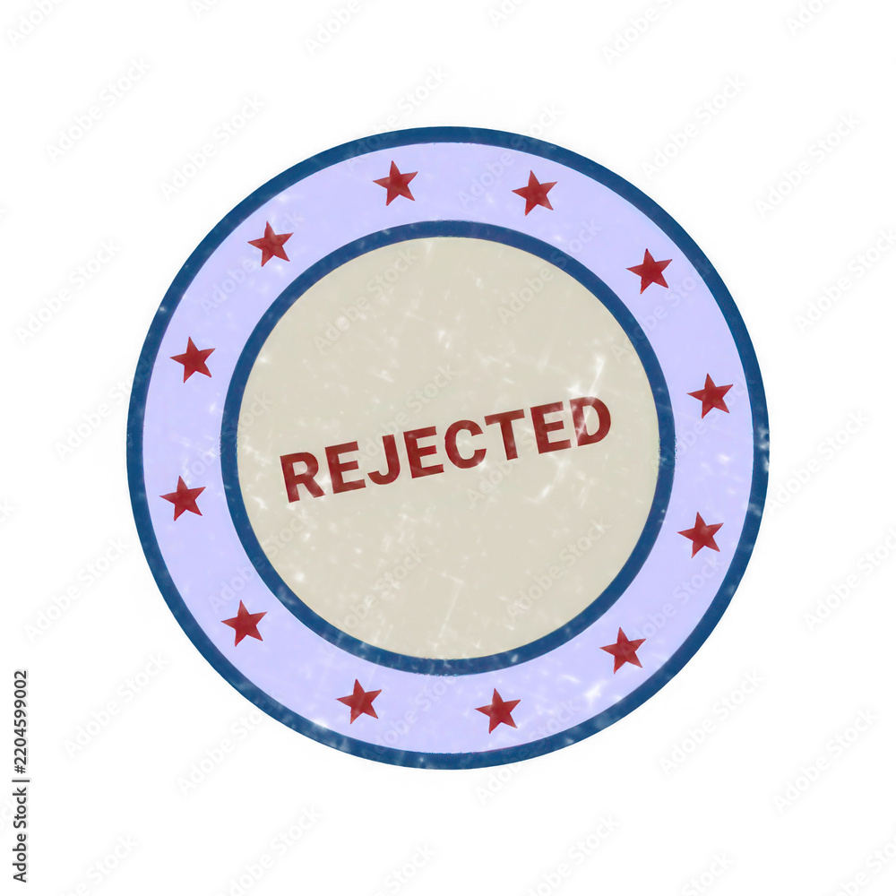 Fototapeta premium Rejected stamp with red and blue border on circular background isolated on transparent background