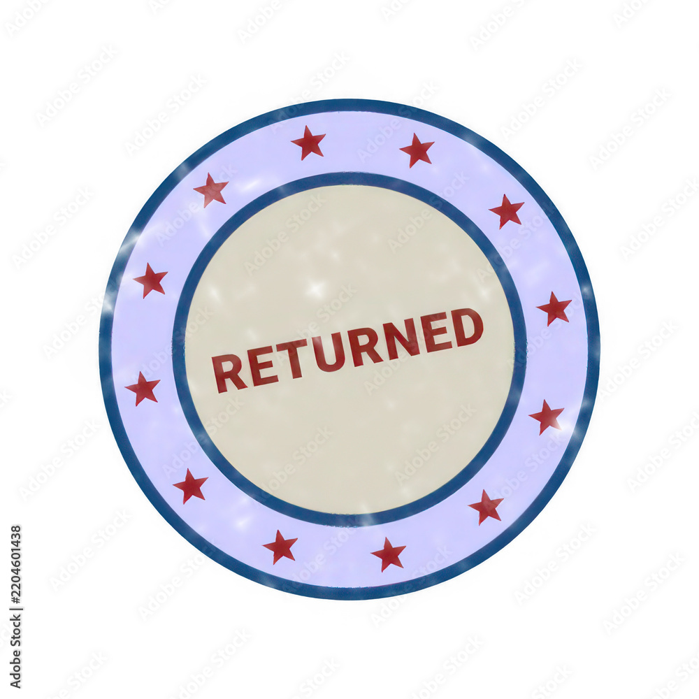 Fototapeta premium Returned badge with red text and purple border on white background isolated on transparent background