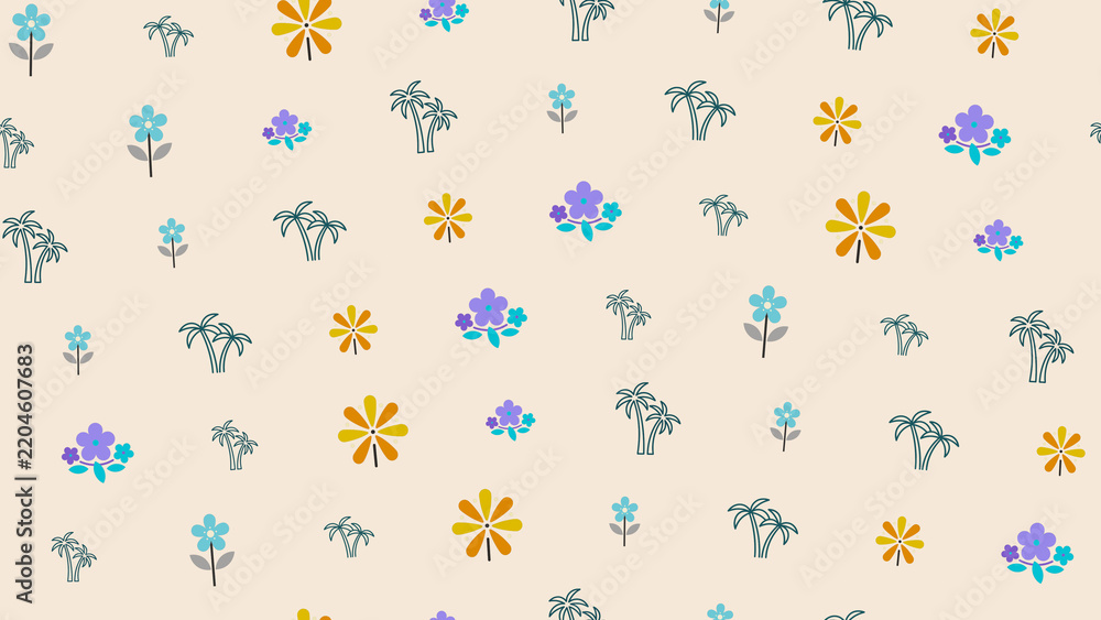 Fototapeta premium Stylized flowers and palm trees seamless pattern