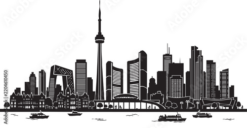 Adobe Illustrator Artwork of Minimalist Flat Vector Silhouette of Toronto Canada Skyline