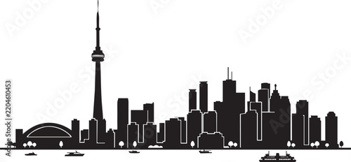 Adobe Illustrator Artwork of Minimalist Flat Vector Silhouette of Toronto Canada Skyline