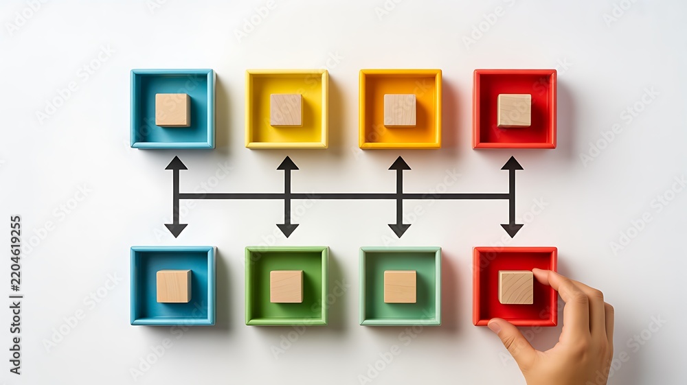 © Hahahaha - Colorful connected blocks representing teamwork, business processes, collaboration and organizational structure