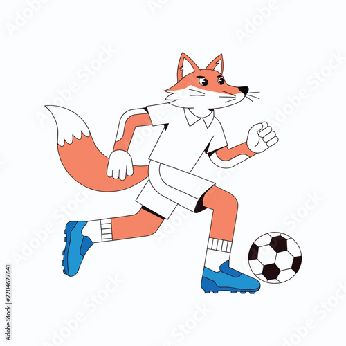 Fox character playing soccer with white background in dynamic pose
