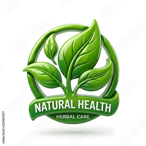 Natural health logo with green leaves and clean design