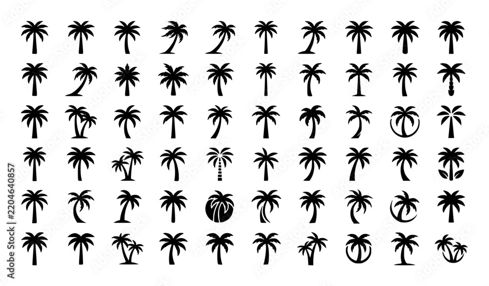 Fototapeta premium Dynamic Black Palm Tree Tropical Silhouette Logo Marks Vector Collection