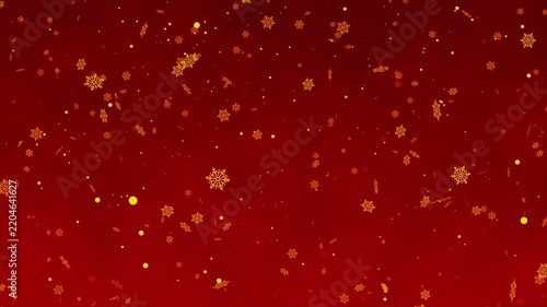 Festive red christmas snowfall background with glowing golden snowflakes in a seamless loop winter motion graphic perfect for holiday video editing