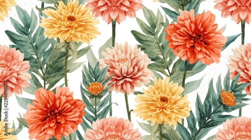 Watercolor Dahlia Flower Background
