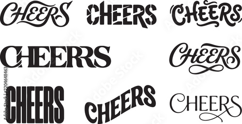 Cheers Lettering Collection With Elegant Script Bold Retro Decorative And Vintage Typography Designs