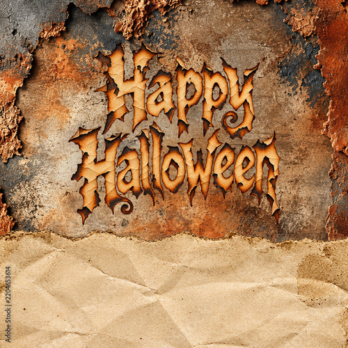 Happy Halloween Burnt Paper Typography Social Media Background with Copy Space