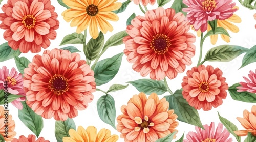 Watercolor Zinnia Flowers Background
