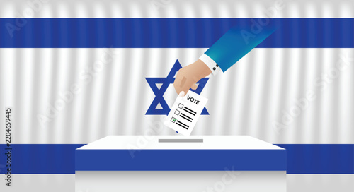 Israel Election Concept With Ballot Box Voting Paper And National Flag Background