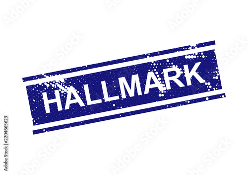 Blue hallmark stamp logo with text isolated on white isolated on transparent background, illustration