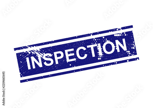 Blue inspection stamp with white text isolated on transparent background, illustration